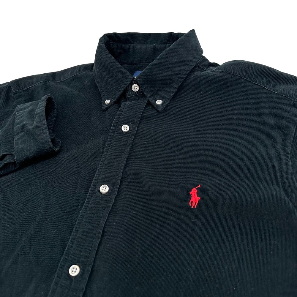 Polo Ralph Lauren Mens Black Corduroy Button Down Shirt Classic Fit Red Pony LG